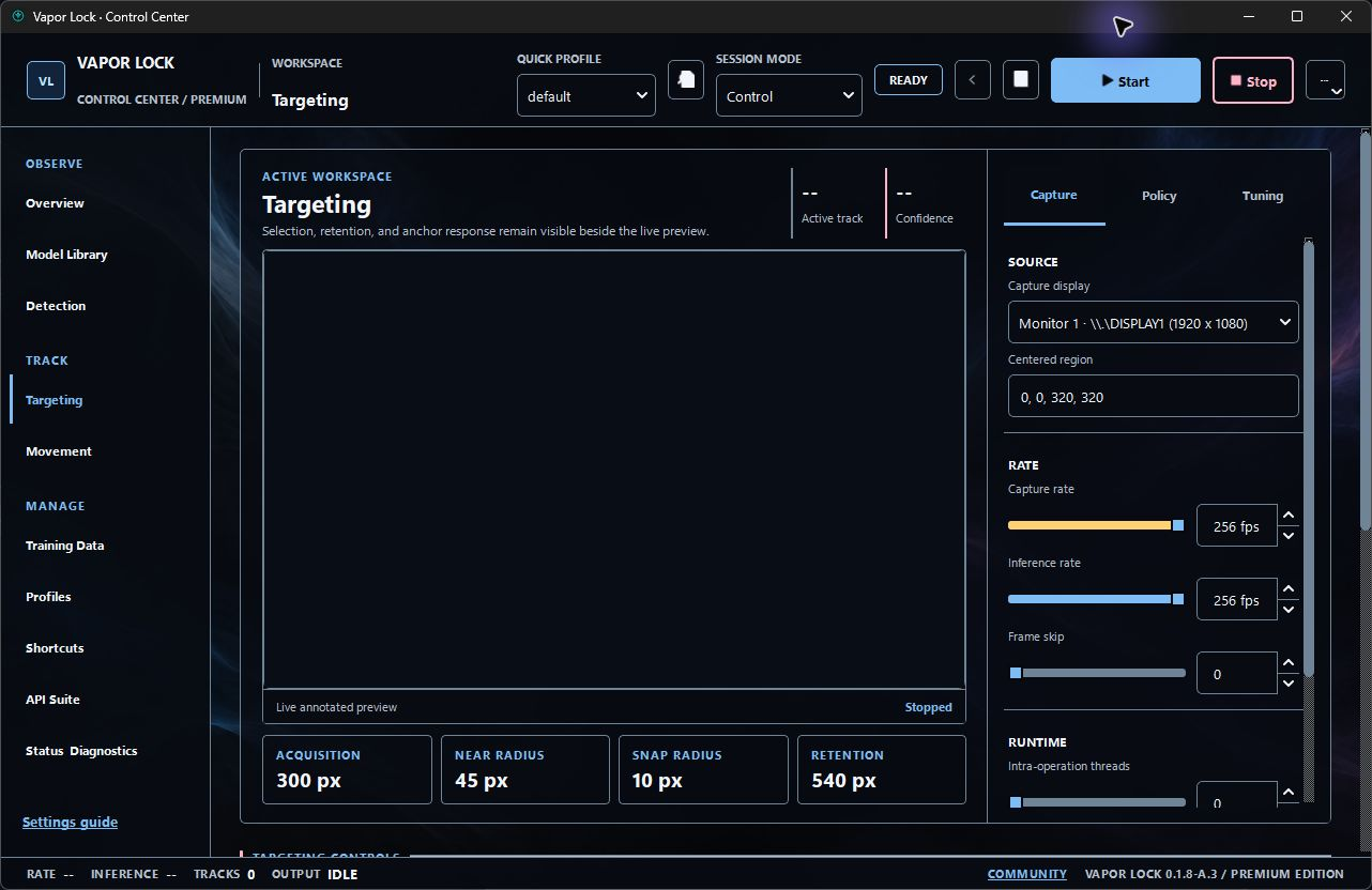Targeting tab in released Vapor Lock 0.1.8-A.3, with the session stopped